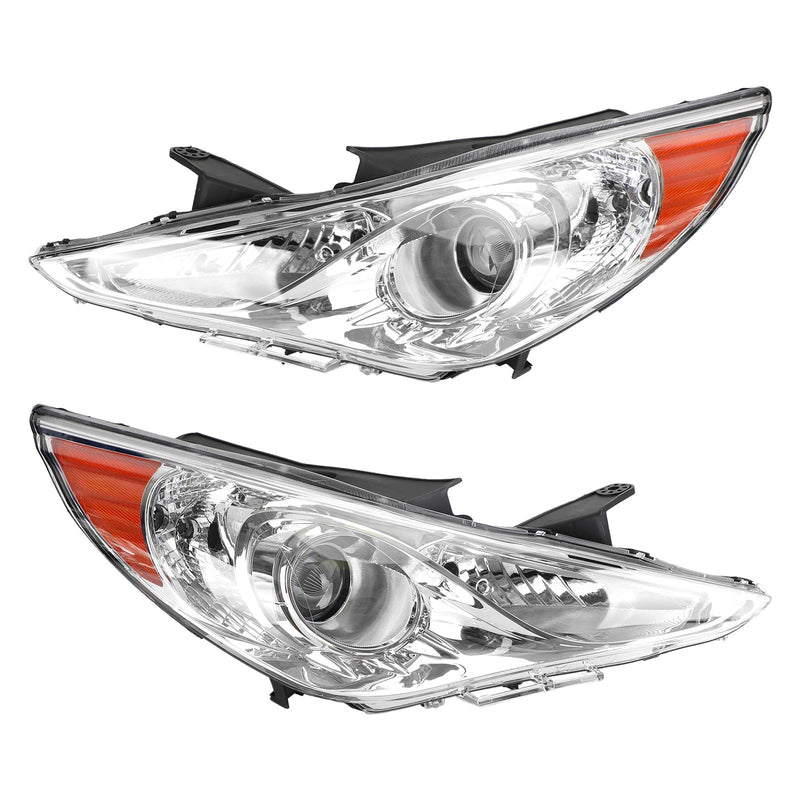 Hyundai Sonata 2011-2014 Chrome Housing Clear Amber Headlights Assembly