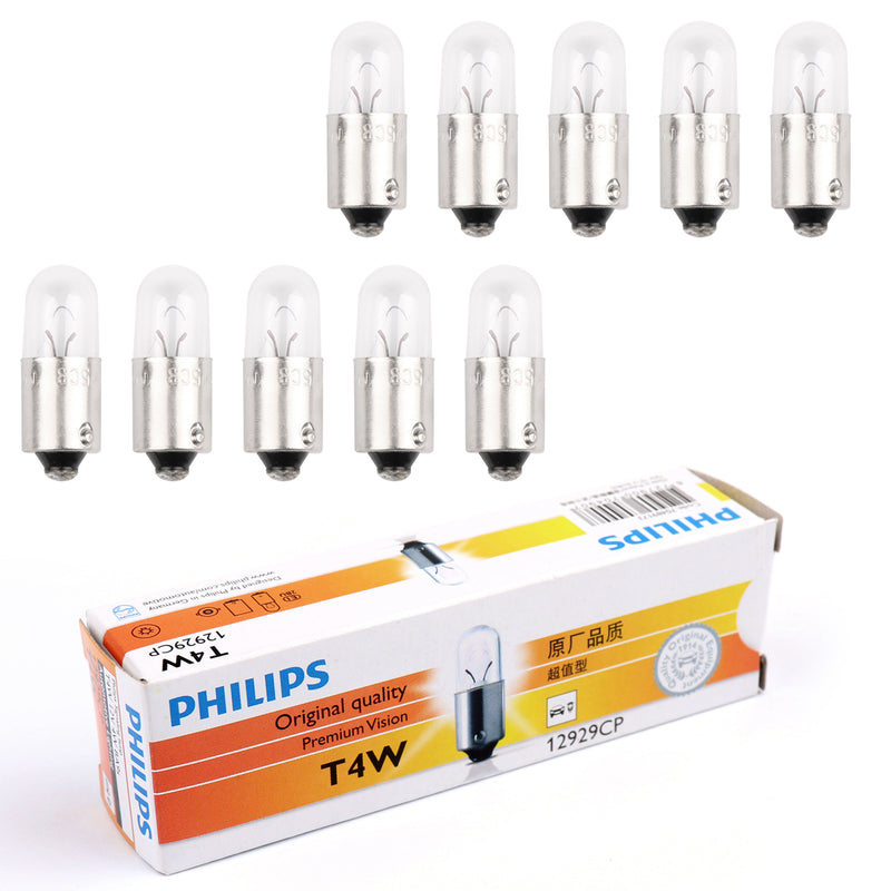 10PCS Genuine PHILIPS 12929 12V 4W T4W BA9s Premium Signaling Lamp Bulbs