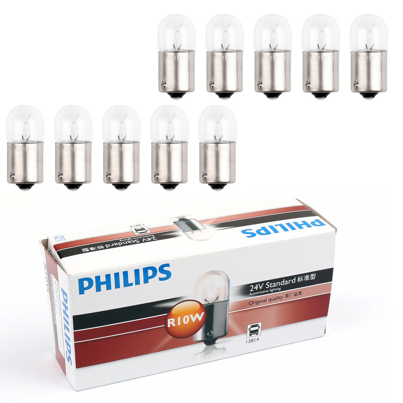 10PCS Genuine PHILIPS 13814 24V 10W R10W BA15s Standard Singaling Lamp Bulbs