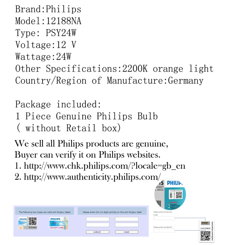 Philips Standard 12188NA PSY24W Amber 24W One Bulb Halogen Drive DRL Fog Light Generic