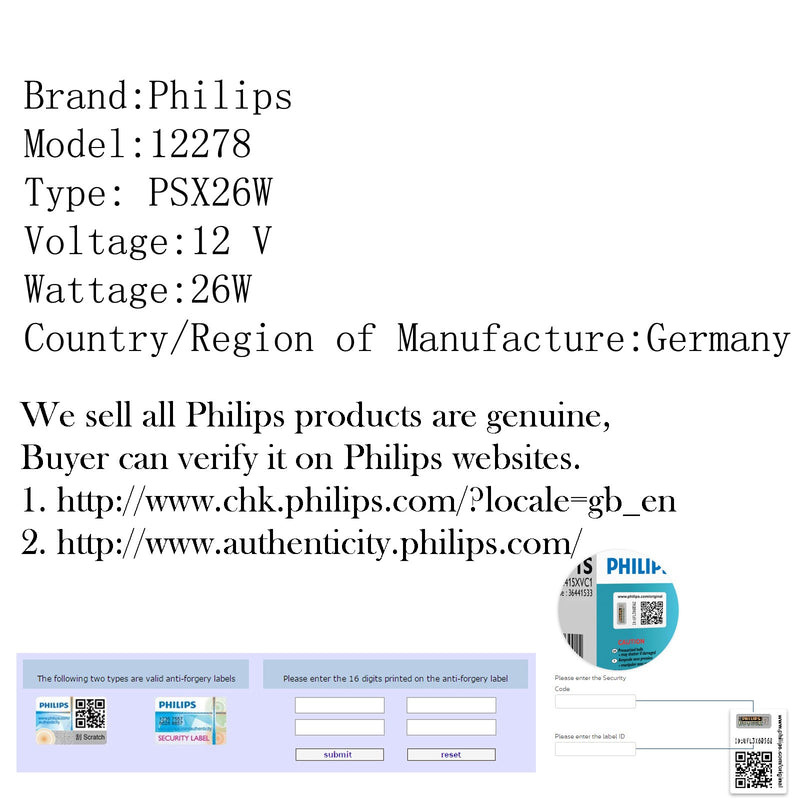Philips Standard 12278 PSX26W 12V 26W One Bulb DRL Daytime Running Fog Light Generic
