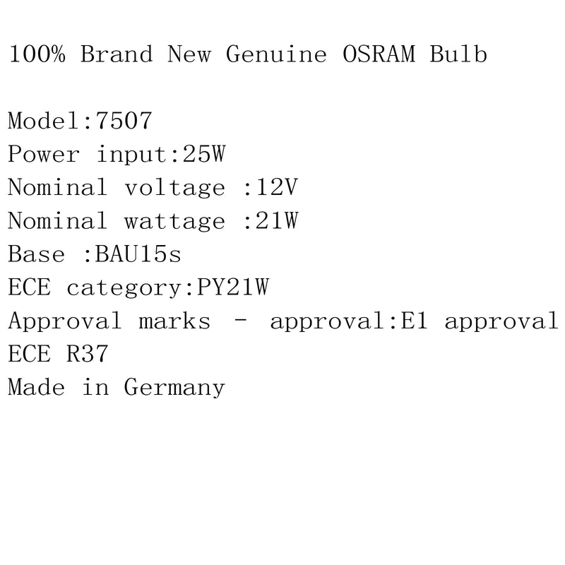 10X 7507 21W 12V PY21W OSRAM 2200K Car Auto Turn Indicator Lamp Bulbs Amber Generic