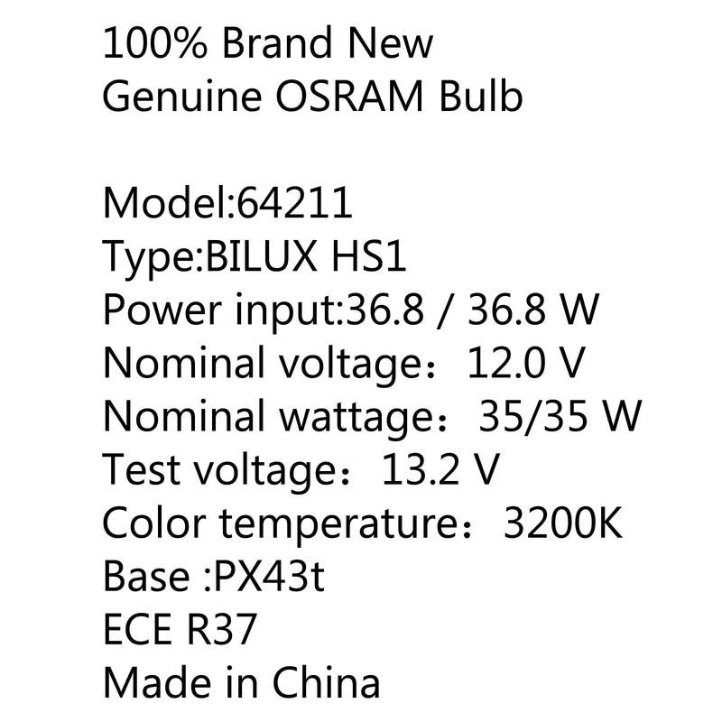 OSRAM 35/35W 12V HS1 PX43T 64185 BILUX Motorcycle Headlight Halogen Lamp Bulb Generic