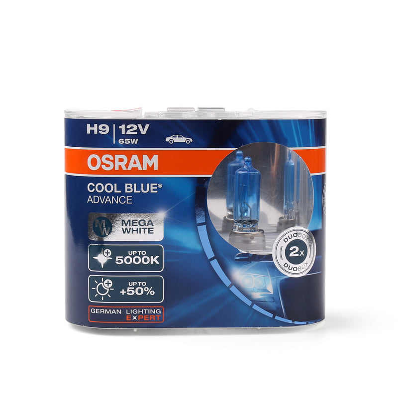 2 X H9 OSRAM 5000K Cool Blue Hyper+ Plus 65W White Light Halogen Bulb Globe