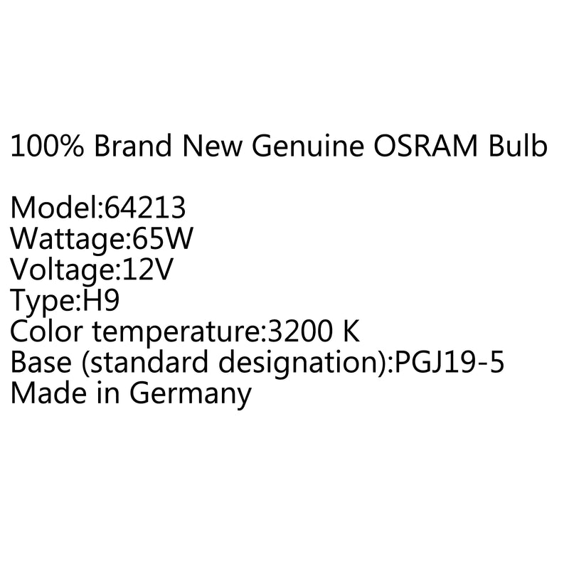 1 X OSRAM 65W 12V H9 PGJ19-5 halogen Headlight lamp Bulb 64213 Made in Germany Generic