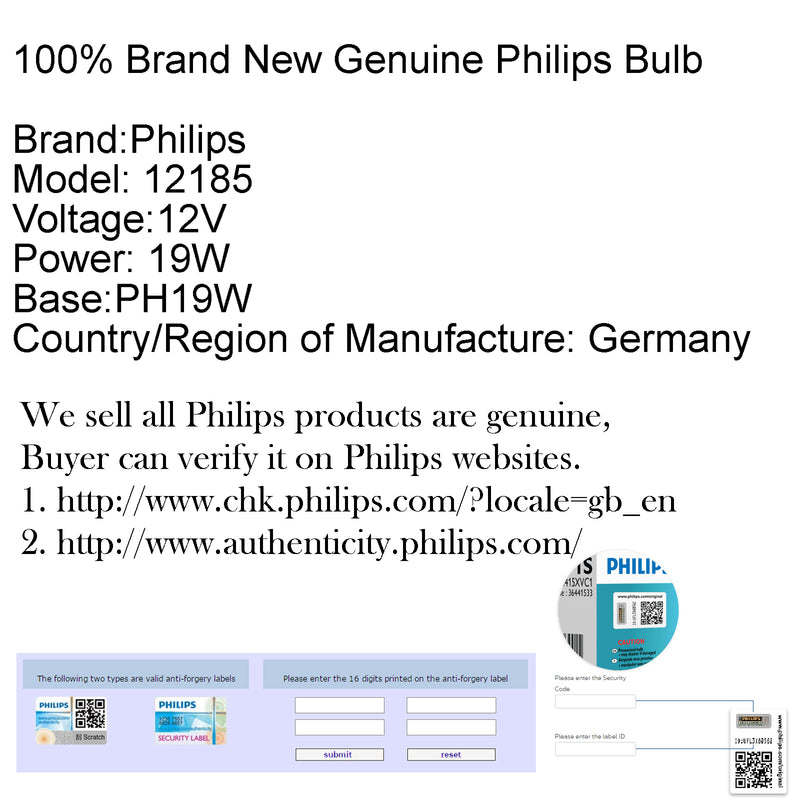 Philips 12185 Valeo 12V Ph19W Turn Signal Light Daytime Running Fog Light Bulb Generic