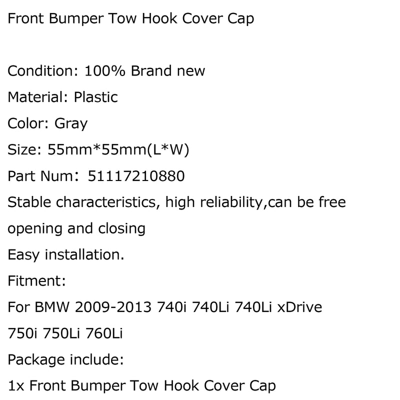 Front Bumper Tow Hook Cover Cap For BMW F01 F02 740i 750i 740Li 750Li 760Li Generic