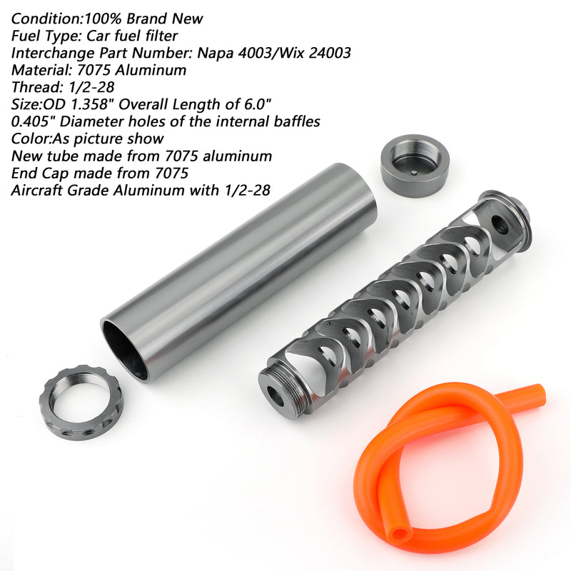 1/2-28 Aluminum Single Core Fuel Filter for NAPA 4003 WIX 24003 OD 1.358" Silver