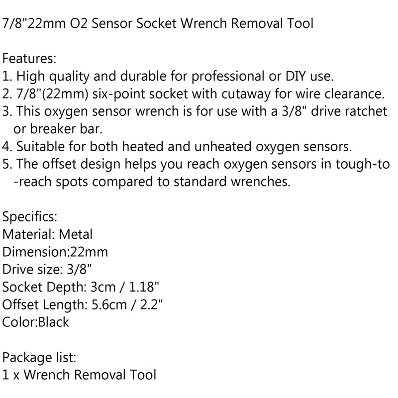 Universal 7/8-Inch and 22mm Offset Oxygen O2 Sensor Socket Wrench Removal Tool Generic