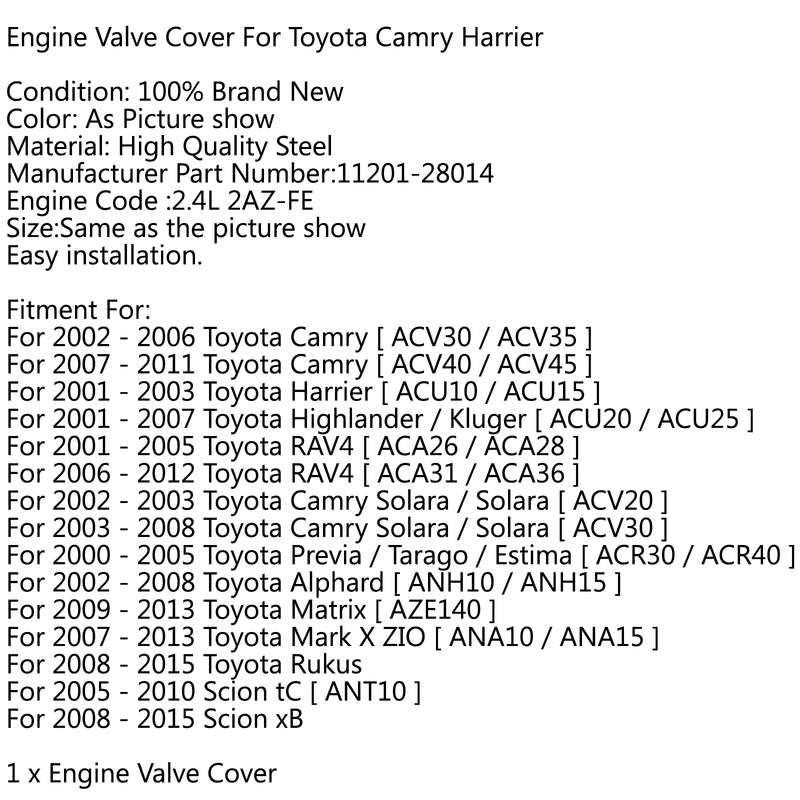Engine Valve Cover For Toyota Camry Harrier RAV4 2.4L 2AZ 2AZFE 11201-28014 Generic