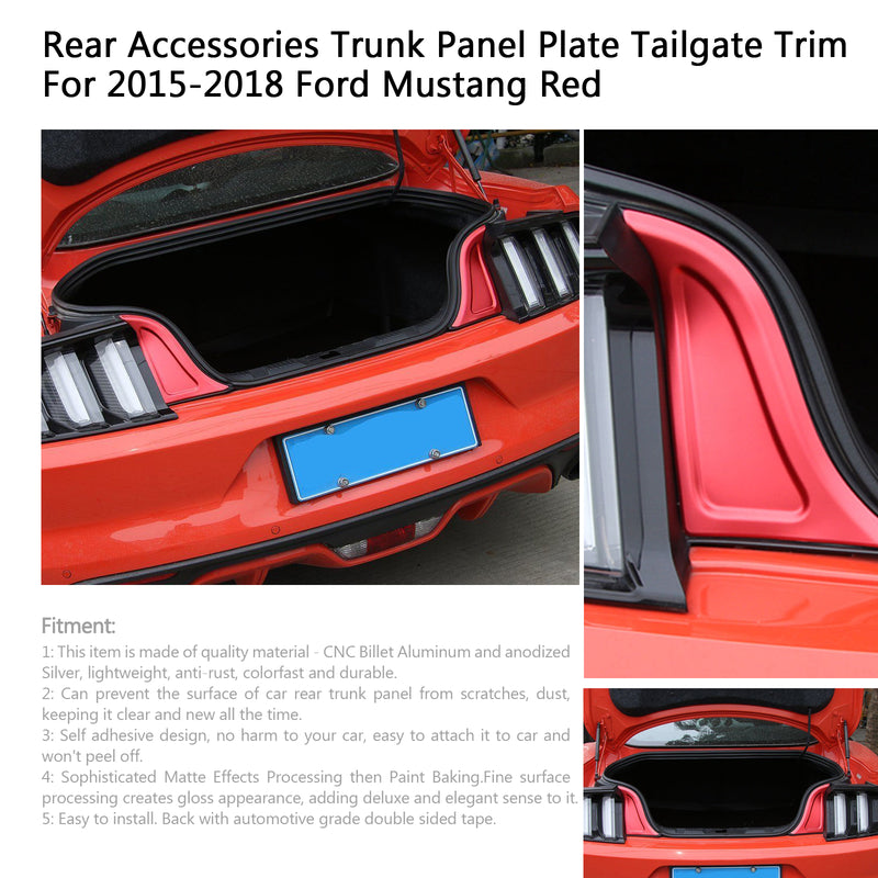 Rear Accessories Trunk Panel Plate Tailgate Trim For Ford Mustang 2015-2018 Red Generic