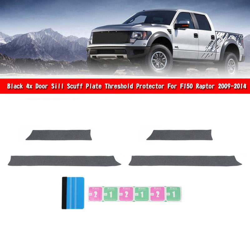 Black 4x Door Sill Scuff Plate Threshold Protector For F150 Raptor 2009-2014 Generic