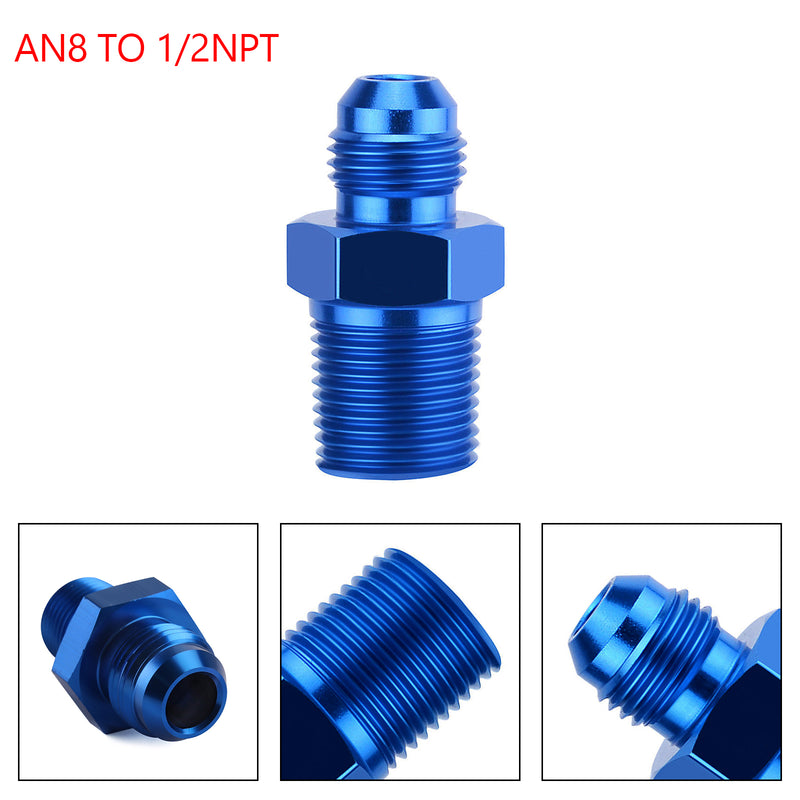 1PC AN8 TO 1/2NPT ORB-8 Straight Fuel Oil Air Hose Fitting Male Adapter Blue