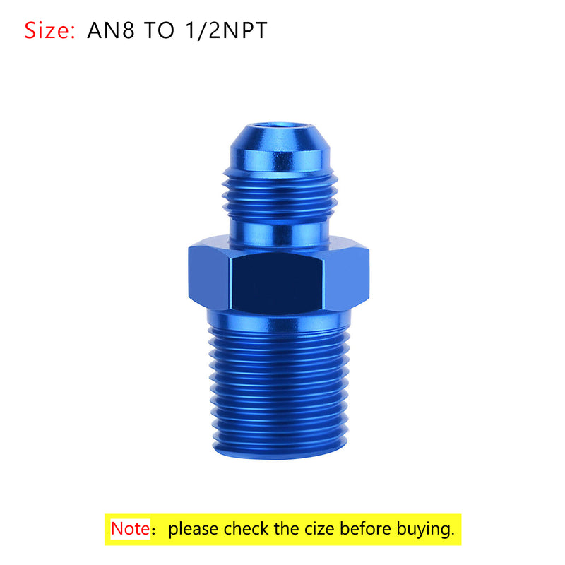 1PC AN8 TO 1/2NPT ORB-8 Straight Fuel Oil Air Hose Fitting Male Adapter Blue Generic