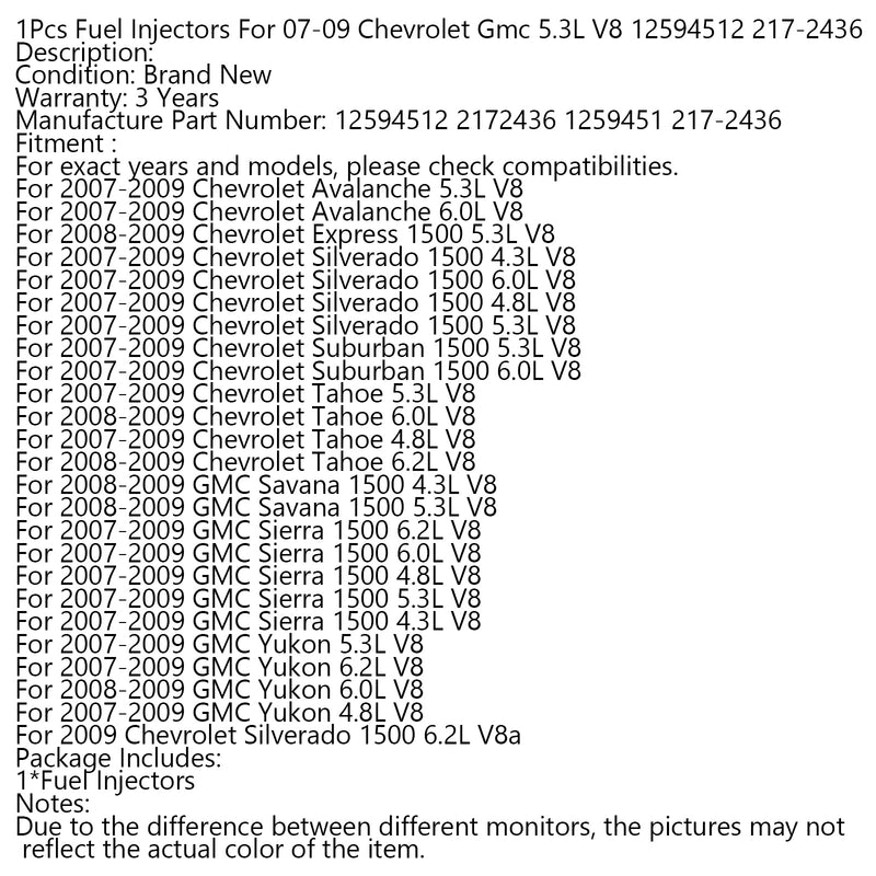 1Pcs Fuel Injectors For 07-09 Chevrolet Gmc 5.3L V8 12594512 217-2436 Generic