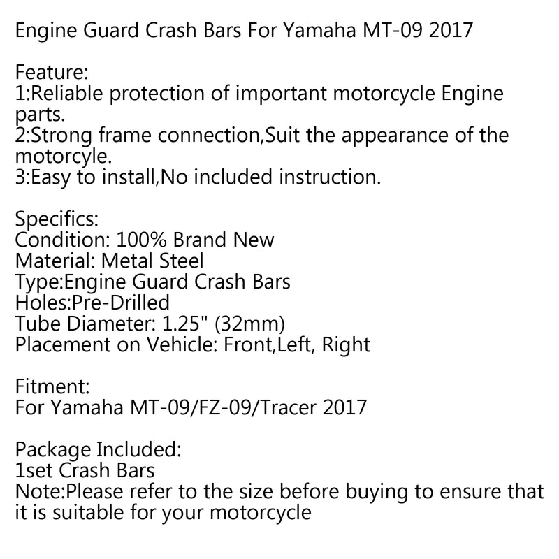 Engine Guard Frame Slider Crash Bar Protector For YAMAHA MT-09 FZ-09 2017-2018 Generic