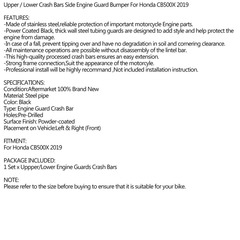 Upper / Lower Crash Bars Side Engine Guard Bumper Fit for Honda CB500X CB 500 X 2019 2020 2021 2022 2023Generic
