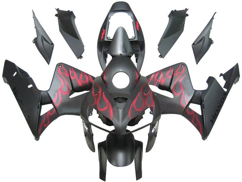 Fairings 2005-2006 Honda CBR 600 RR Matte Black & Red Flame  Generic