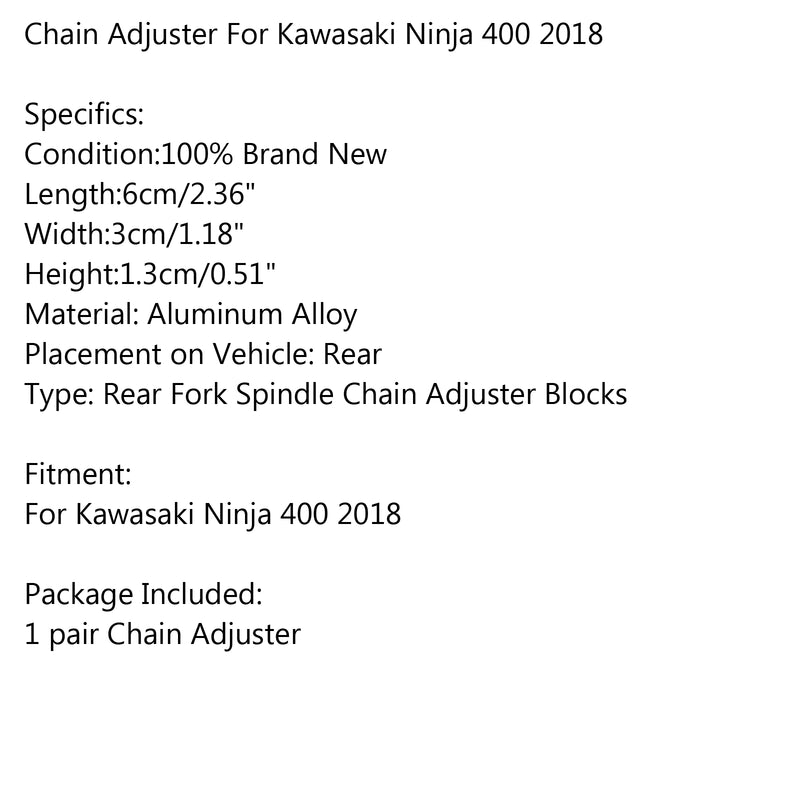 Motorcycle CNC Aluminum Rear Axle Chain Adjuster For Kawasaki Ninja 400 2018 Generic