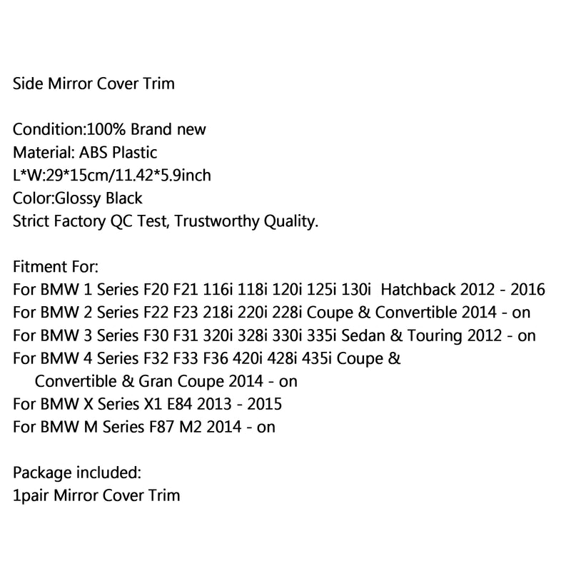1PAIR Mirror Cover For BMW F20 F21 F22 F23 F87 M2 F30 F31 F32 F33 F36 X1 E84 Generic