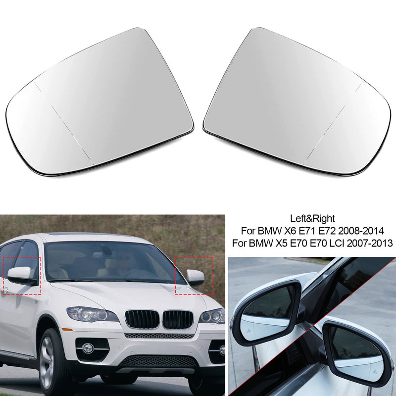 Pair Heated Wing Side Mirror White Glass For BMW X5 X6 E70 E71 E72 2008-2014 Generic