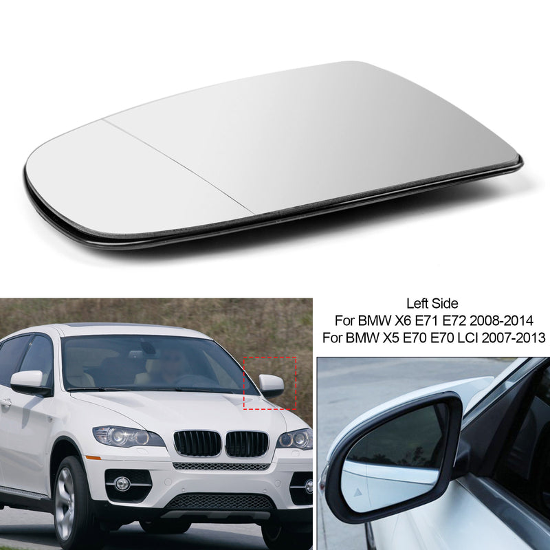 Left Heated Wing Side Mirror White Glass For BMW X5 X6 E70 E71 E72 2008-2014 Generic