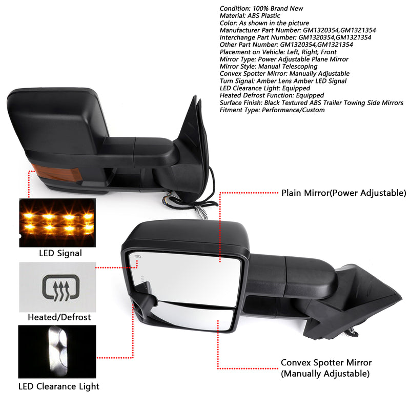 Amber LED Signal Power+Heated Towing Mirrors For 2007-2013 Silverado Sierra Generic