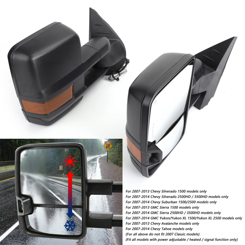 Amber LED Signal Power+Heated Towing Mirrors For 2007-2013 Silverado Sierra Generic