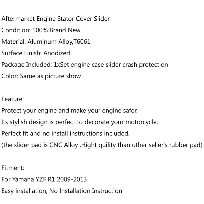 For Yamaha YZF R1 9-13 Engine Cover Crash Pad Frame Protector Slider Protection
