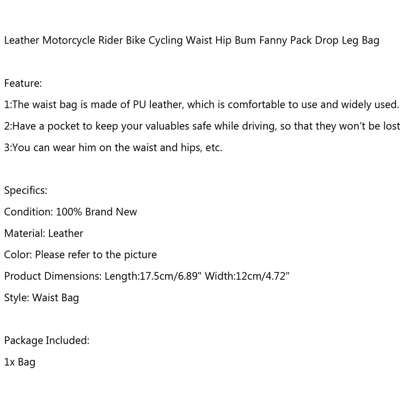 Leather Motorcycle Rider Bike Cycling Waist Hip Bum Fanny Pack Drop Leg Bag