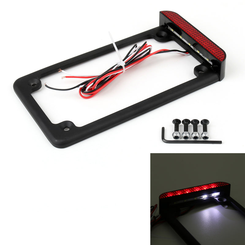 Universal Motorcycle 3 LED License Plate Frame With LED Tail Brake Light
