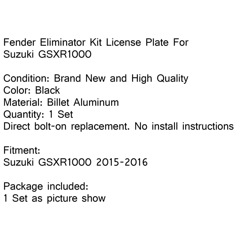 Fender Eliminator Kit License Plate Frame For Suzuki GSXR 1000 2009-2010 Black Generic