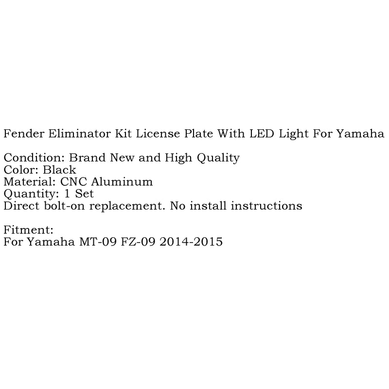 For Yamaha MT-09 FZ-09 2014-15 Tail Tidy Fender Eliminator License Plate Bracket Generic