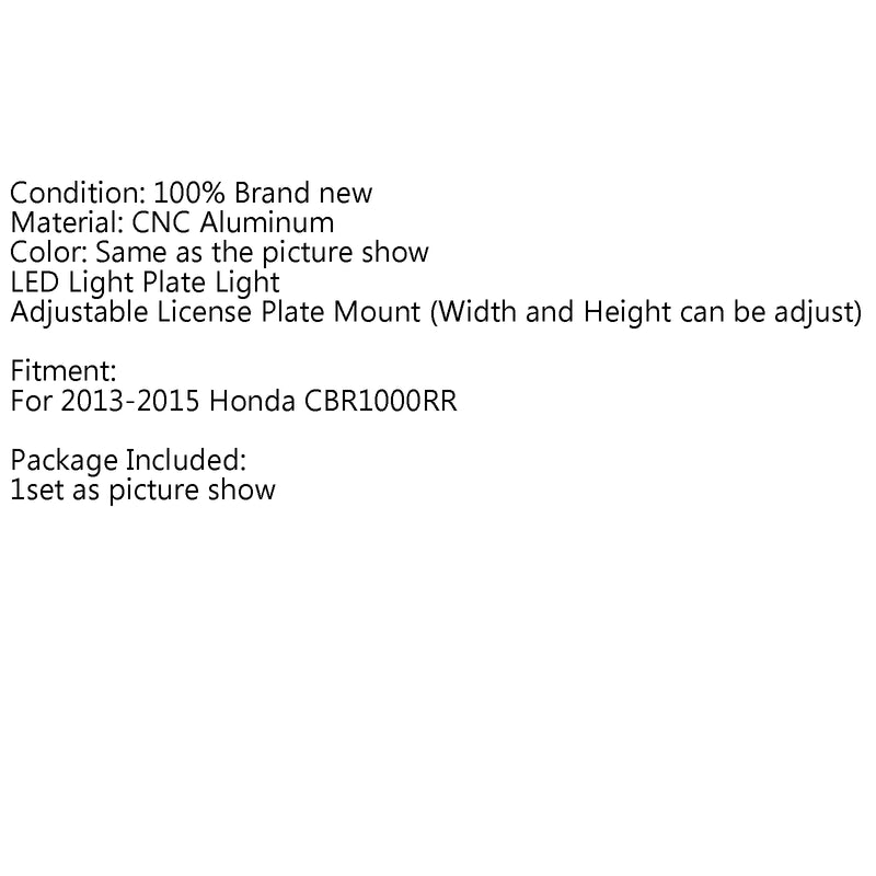 Adjustable License Plate Mount Holder Bracket for Honda CBR1000RR 2013-2015 Generic
