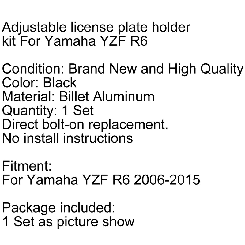 For Yamaha YZF R6 2006-2015 Fender Eliminator License Light Plate Bracket Kit Generic