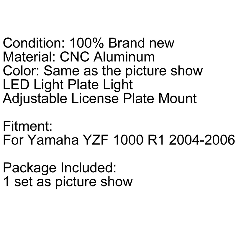 Fender Eliminator License Plate Mount Holder Bracket For Yamaha YZF1000 R1 04-06 Generic