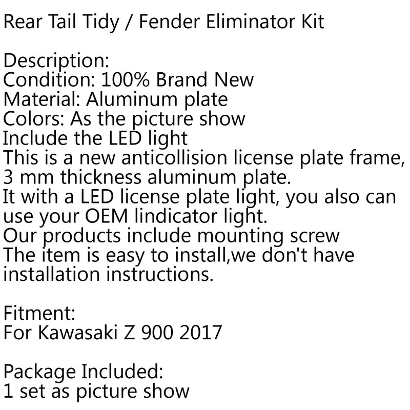 Fender Eliminator Kit Rear Tail Tidy License Plate For Kawasaki Z900 2017 LED Generic