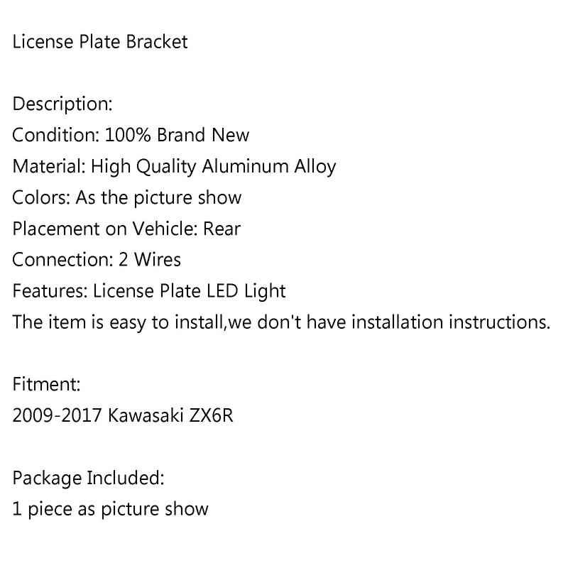 Aluminium License Plate Holder Mount Bracket LED For Kawasaki ZX-6R 2009-2017 Generic