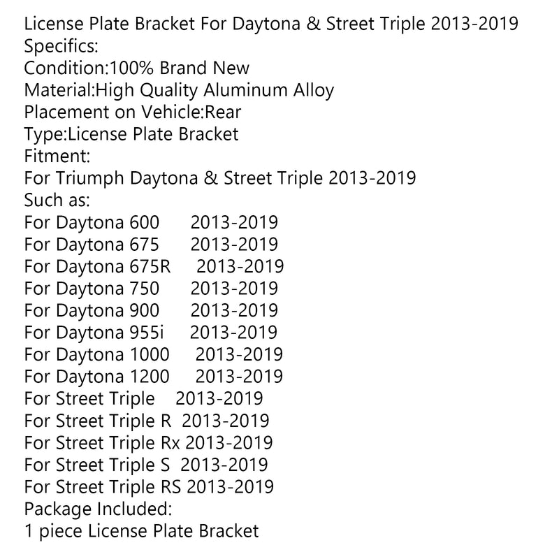 CNC License Plate Bracket Holder For Triumph Daytona & Street Triple 2013-2019 Generic