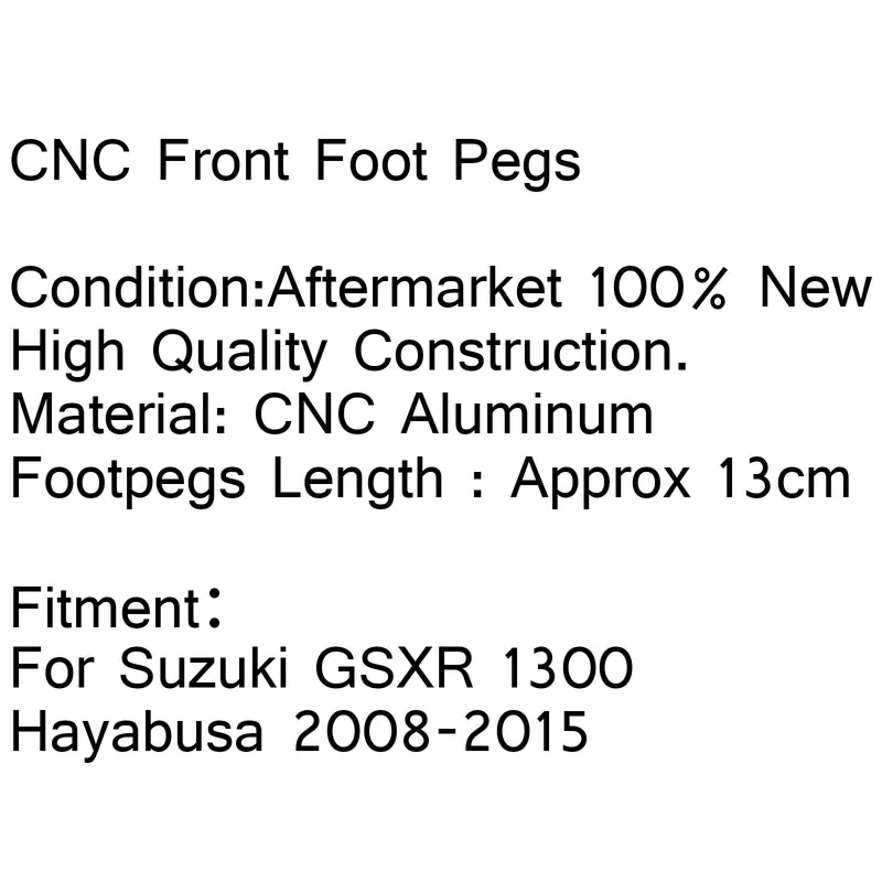 Front Rider Footrest Foot pegs For Suzuki GSXR 1300 Hayabusa 2008-2015 Black Generic