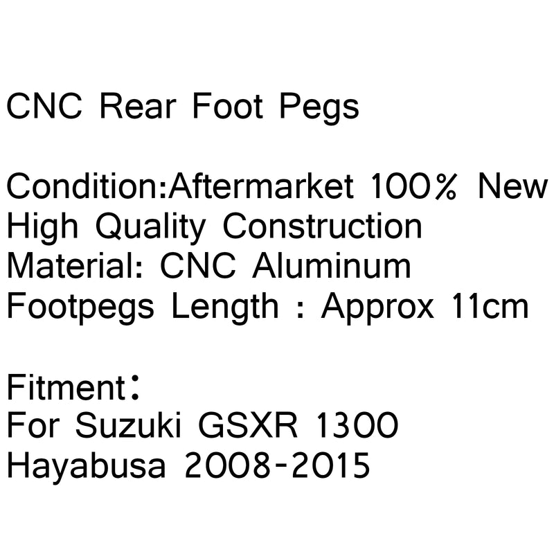 Rear Passenger Footrest Foot pegs For Suzuki GSXR 1300 Hayabusa 2008-2015 Black Generic