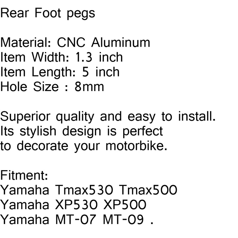 CNC Rear Foot Pegs Pedal For Yamaha TMAX500 TMAX 530 XP530 XP500 MT07 MT09 Blue Generic
