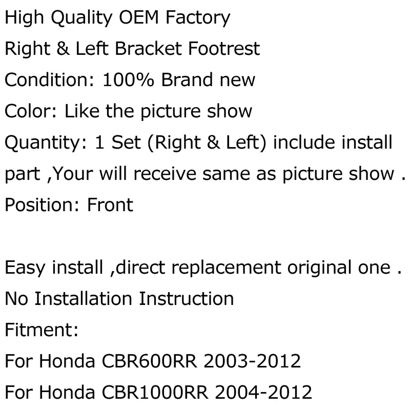 Front Rider Or Rear Passenger Foot Pegs Footpeg For Honda CBR600RR CBR1000RR Generic