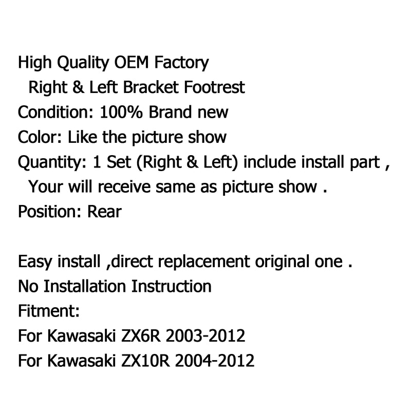 Black Rear Footrests Foot Pegs Aluminum Passenger For Kawasaki ZX6R 03-12 ZX-10R Generic