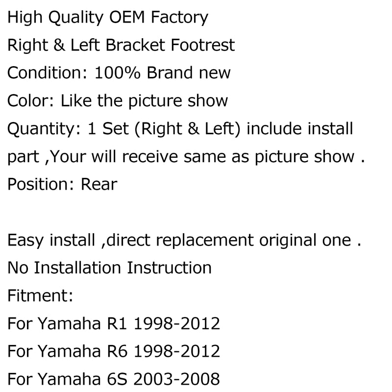 Black Rear Footrests Foot Pegs Aluminum Passenger For Yamaha R1 R6 99-12 R6S Generic