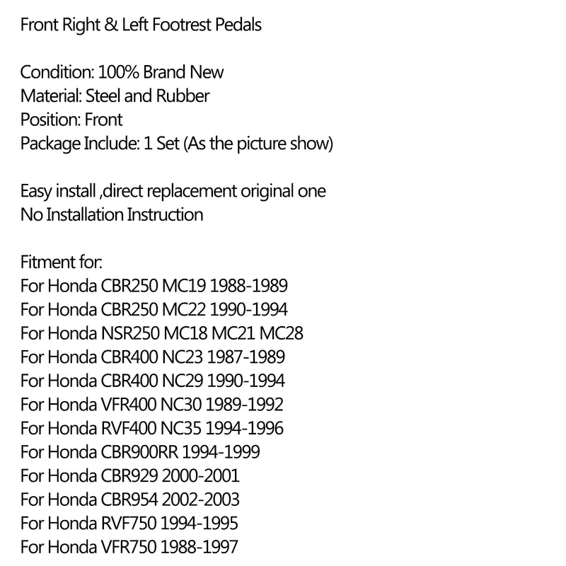Footrest Foot Pegs Front For Honda CBR 250 400 VFR400 CBR900RR CBR929 CBR954 Generic