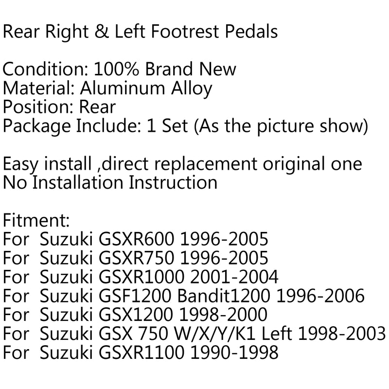 Rear Footrest Pedals Foot Pegs For Suzuki GSXR600 GSX-R GSX 750 1000 GSF600 Generic