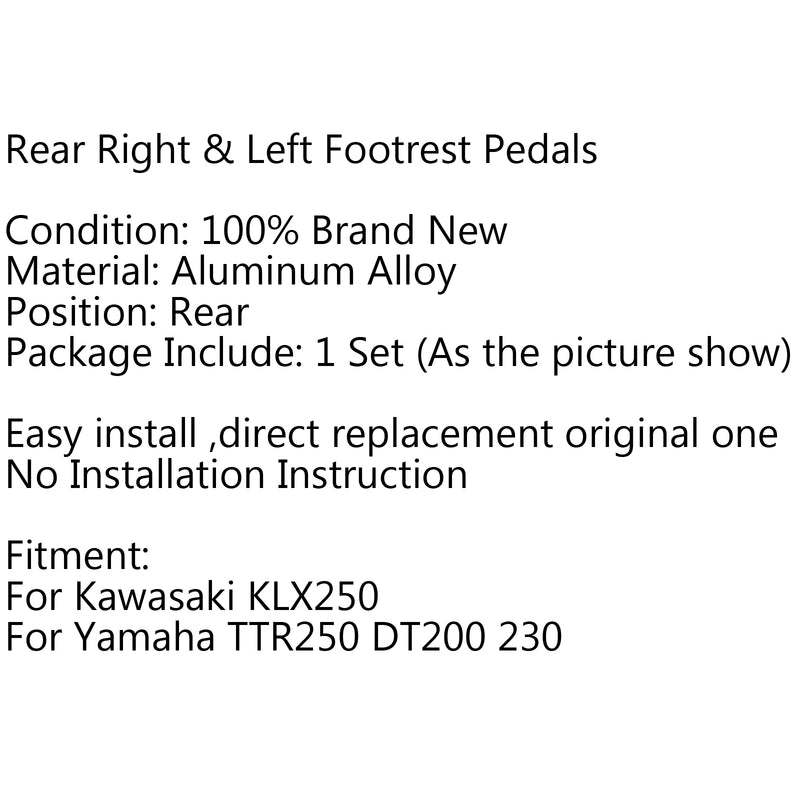 Rear Foot Pegs Footrest Foot Peg For Kawasaki KLX250 / Yamaha TTR250 DT200 230 Generic