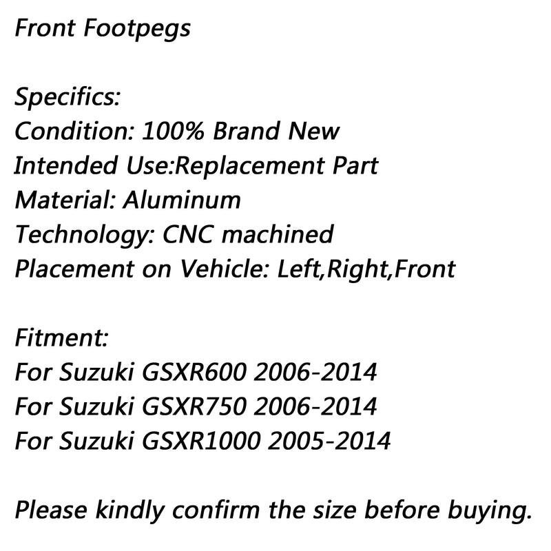 Front Foot Peg Footrest For Suzuki GSXR600 GSXR750 2006-2014 GSXR1000 2005-2014 Generic