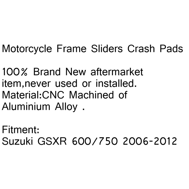 CNC Frame Sliders Crash Pads Left Right For Suzuki GSXR 600/750 2006-2012 Generic